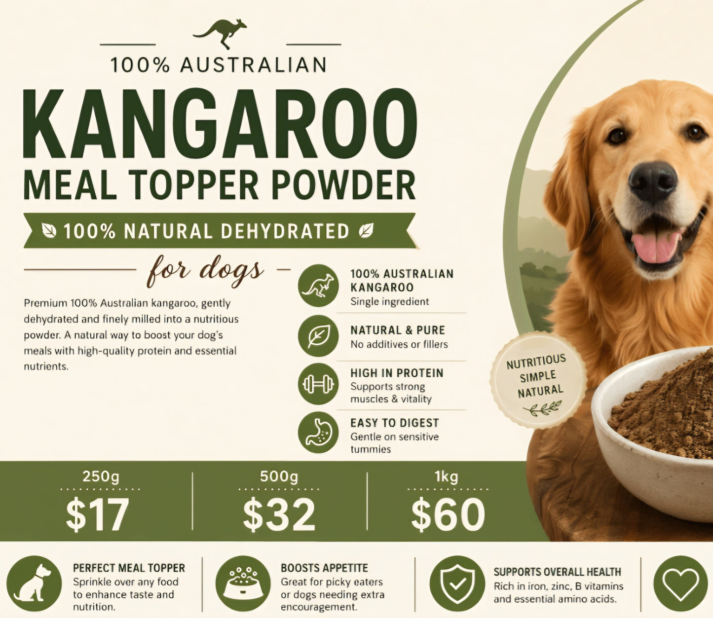 Kangaroo Powder Meal Topper 250g